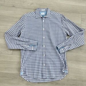 Hartford slim fit button down shirt blue pink  white plaid medium
